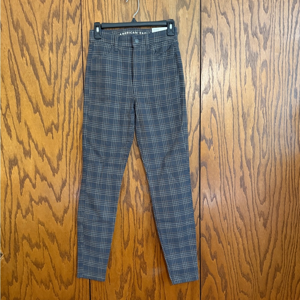 American Eagle Outfitters Navy and Gray Plaid Slim Chinos